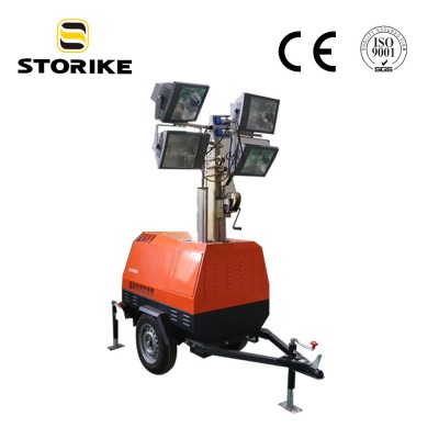 Trailer Type Diesel Generator  7m Telescopic Mobile Light Tower Price